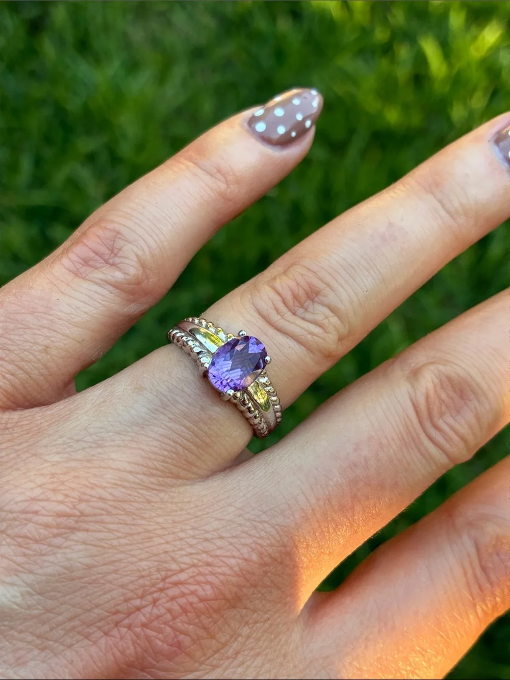 Silver Stackable Ring with Purple Oval Gemstone